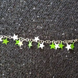 Green & White Star Dangle Charm Link Bracelet